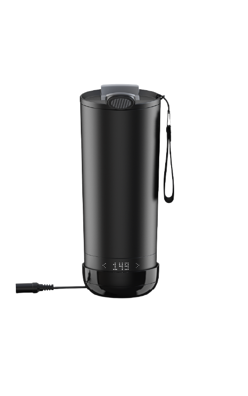 Bulk supply travel smart heating mug with silicone carry loop for outdoor use